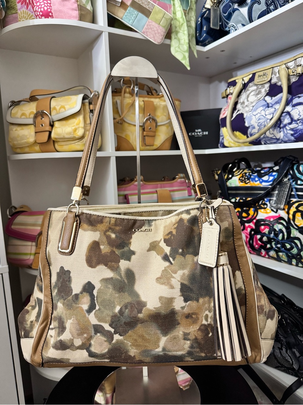 Coach Camouflage Print Canvas Tote in Beige and Brown